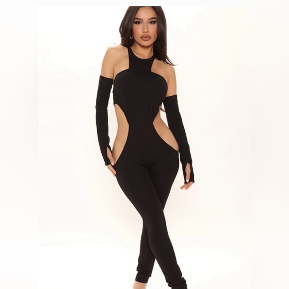Fashion Nova Pants - Elegant Black Cutout Jumpsuit Nova